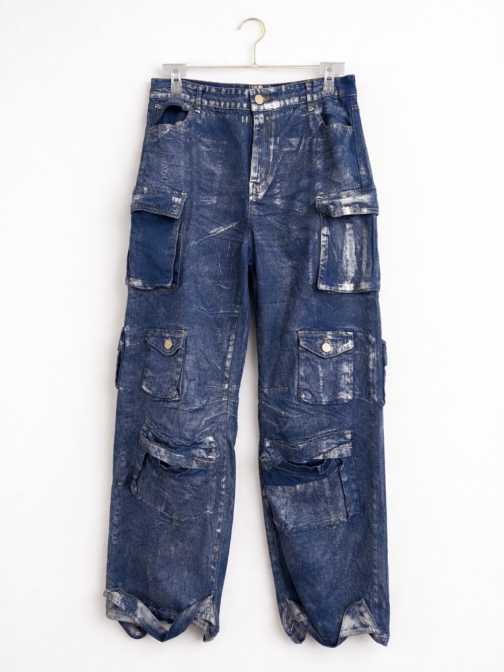 VWomen’s Metallic Cargo Denim Jeans - Wide Leg